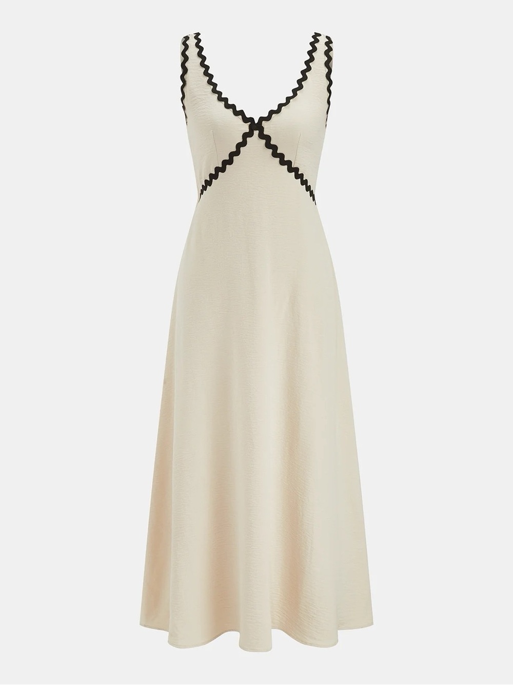 Commense Cream Midi Dress with Black Scallop Trim
